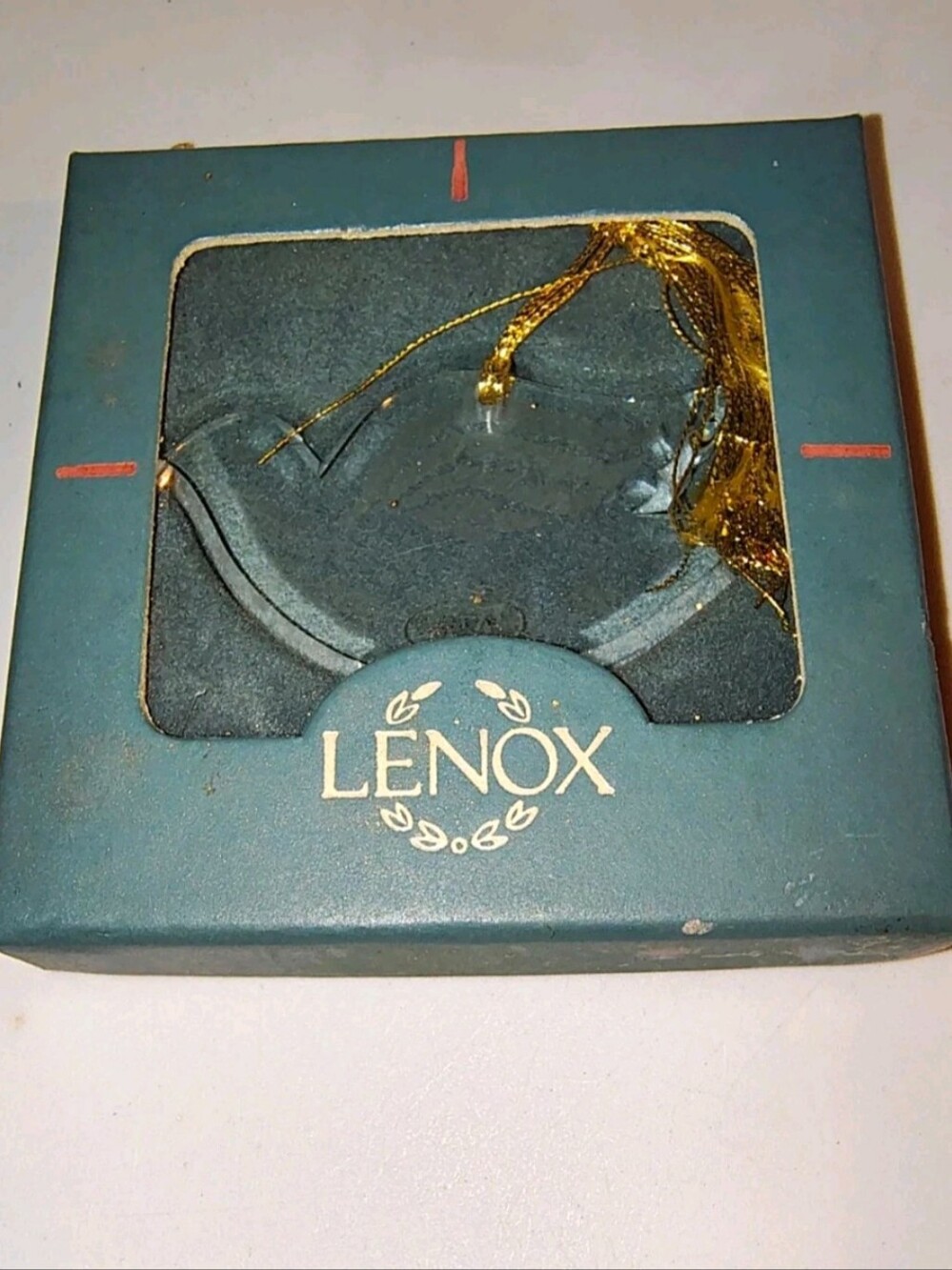Lenox Dove Glass Crystal Gold Tassel Christmas Holiday Hanging Ornament W/ Box